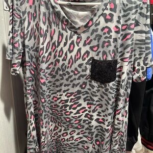 HEIMISH USA Pink and Gray Leopard Print Blouse